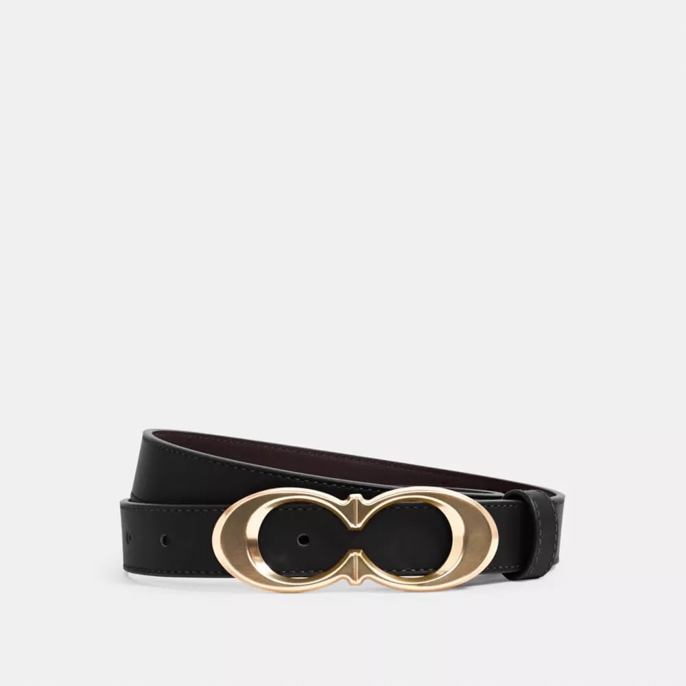 NWT Coach Signature Buckle Belt 25 mm MSRP 128 Gold Black Size L