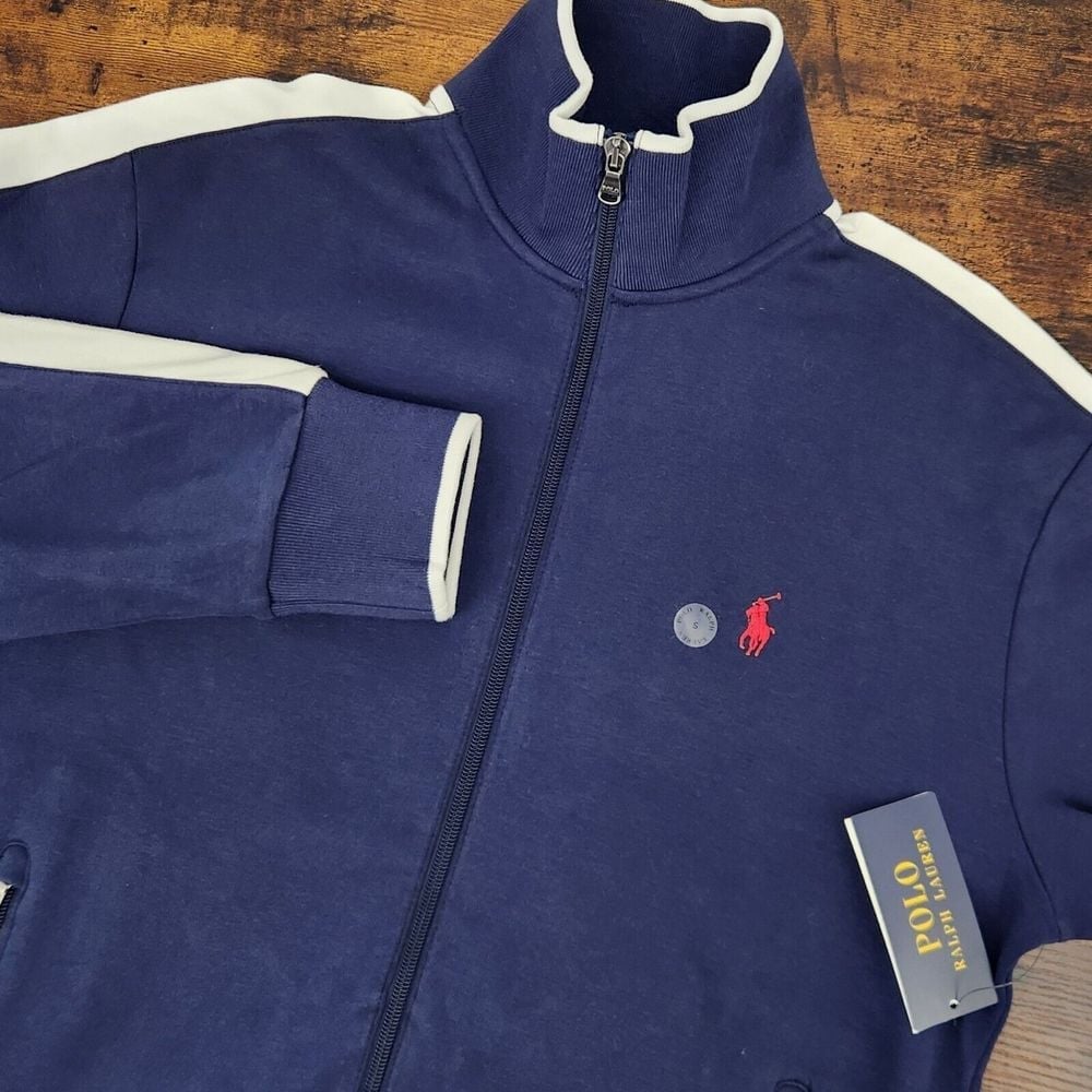 Polo Ralph Lauren Mens Jacket Core Replen Track Golf Small Navy White Full Zip