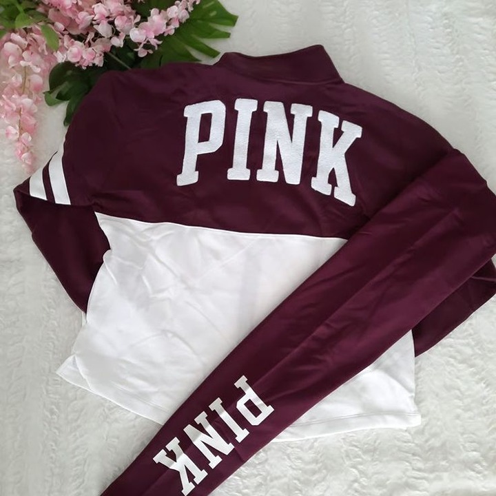 NEW (L) PINK Seamless High Waist Leggings & Jacket in Rich Maroon With Logo
