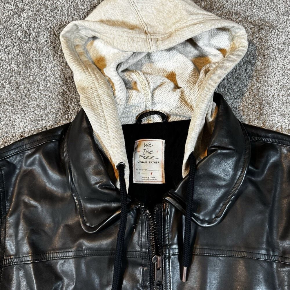 FREE PEOPLE BLACK SWEET NOTHINGS VEGAN FAUX LEATHER HOODED JACKET COAT SIZE S