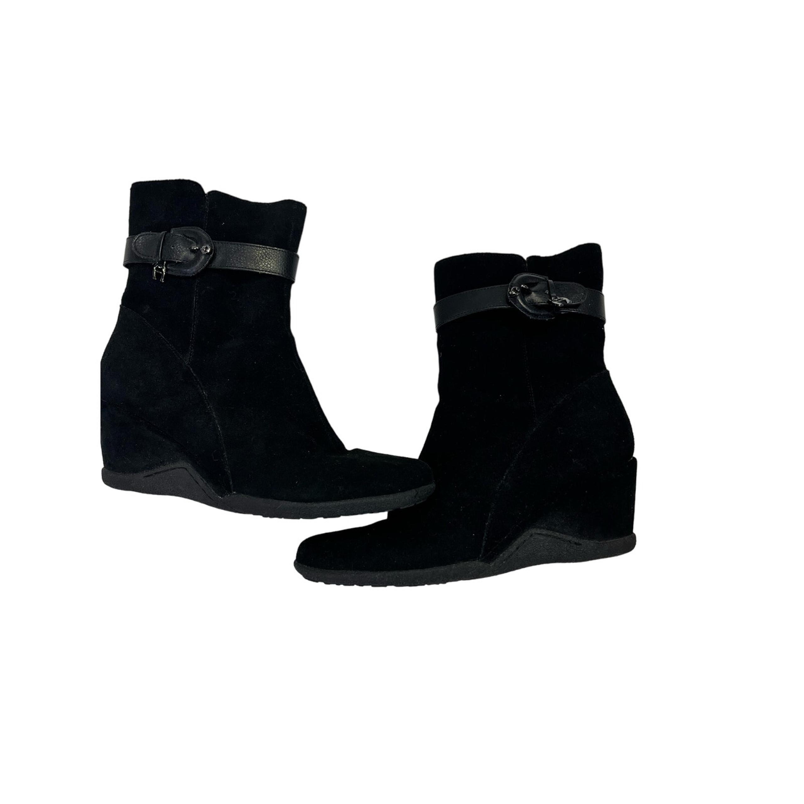 Etienne Aigner Ankle boots Wedge Boots, Women’s Black Leather Size 9.5 Modern