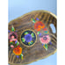 Stunning Vintage Mexican Folkart Floral Handpainted Dark wooden Decorative tray,