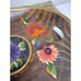 Stunning Vintage Mexican Folkart Floral Handpainted Dark wooden Decorative tray,