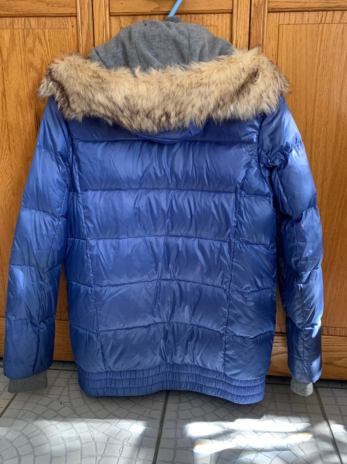 Goose down puffer coat fleece purple
