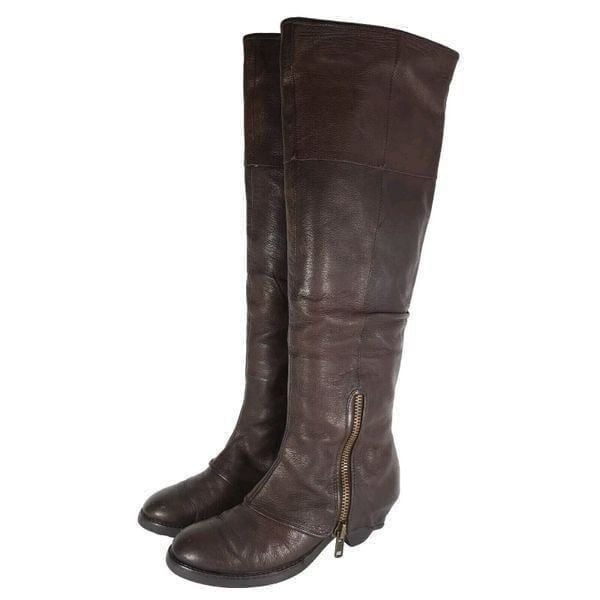 Ash Women's Tentation US7-7,5 Brown Leather Tall Side Zips Cone Heel Riding Boot