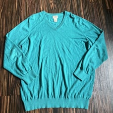 LL Bean Men's Teal Cotton Cashmere V-Neck Soft Lightweight Pullover Sweater XXL