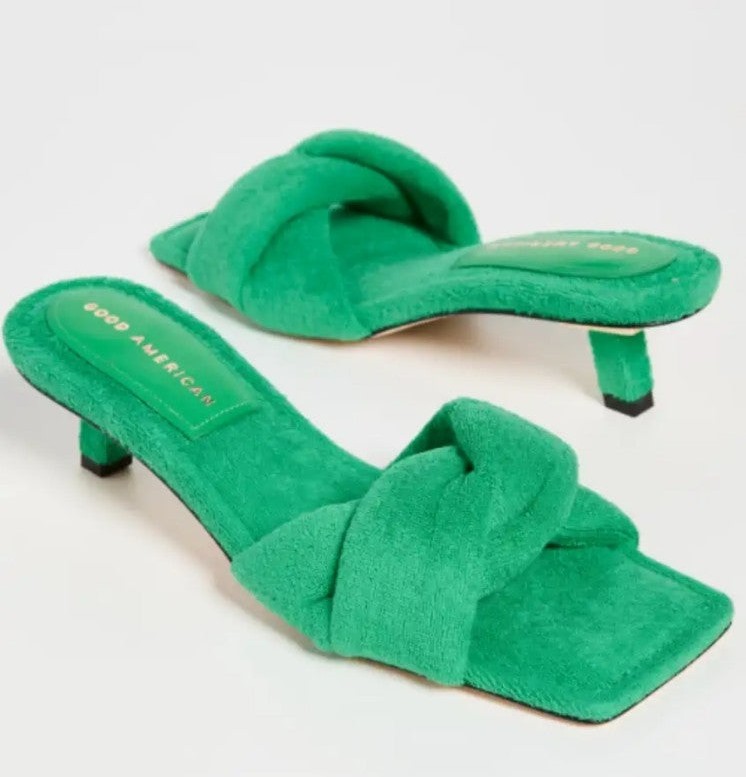 GOOD AMERICAN Terry Kickstand Low Heel Slide Sandals mules Size 9