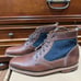 HELM Boots Men's Lace-up Leather Brown w/ Blue Denim Side Panels Size 7