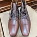 HELM Boots Men's Lace-up Leather Brown w/ Blue Denim Side Panels Size 7