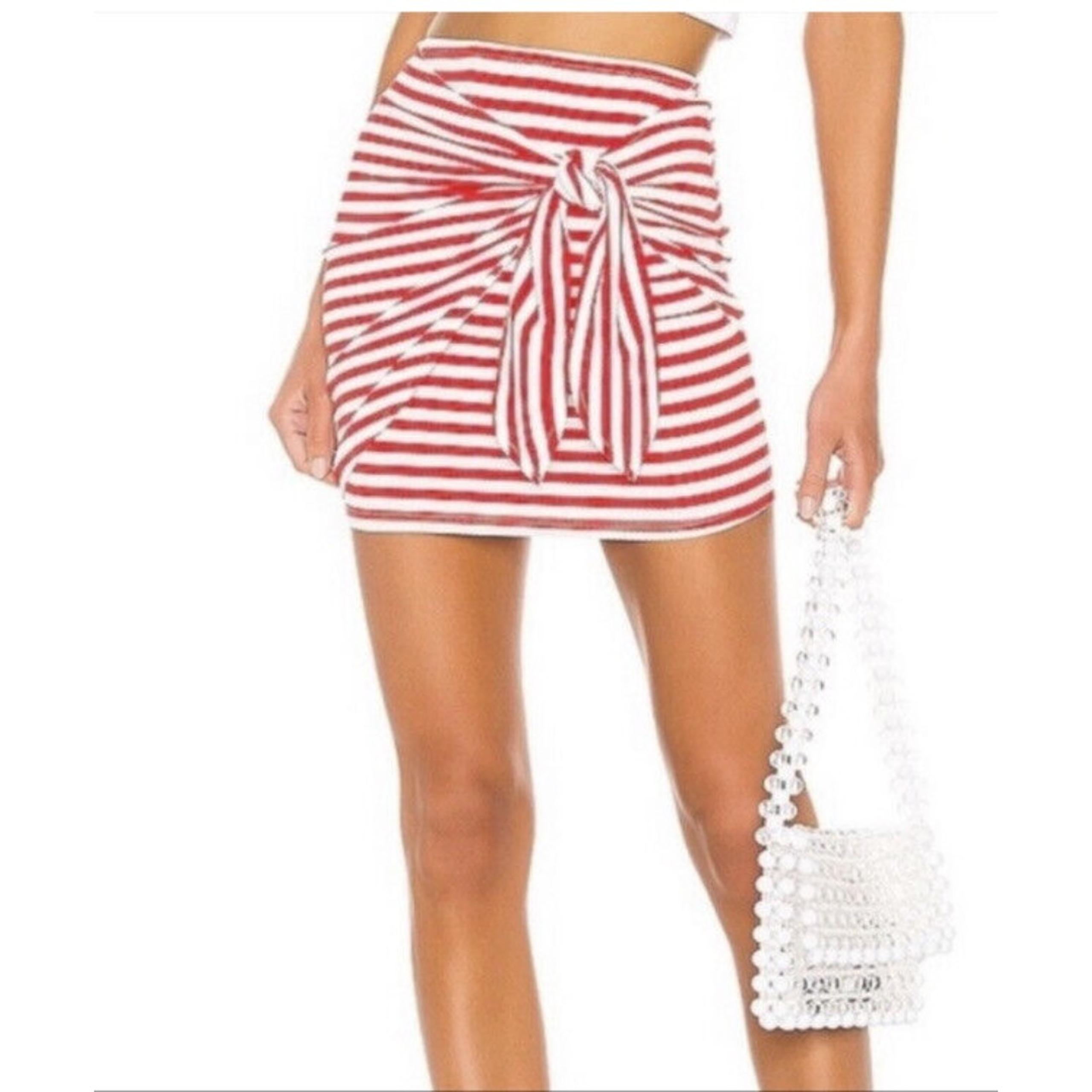 NWT Lovers + Friends Morby Red White Stripe Mini Skirt Size Large