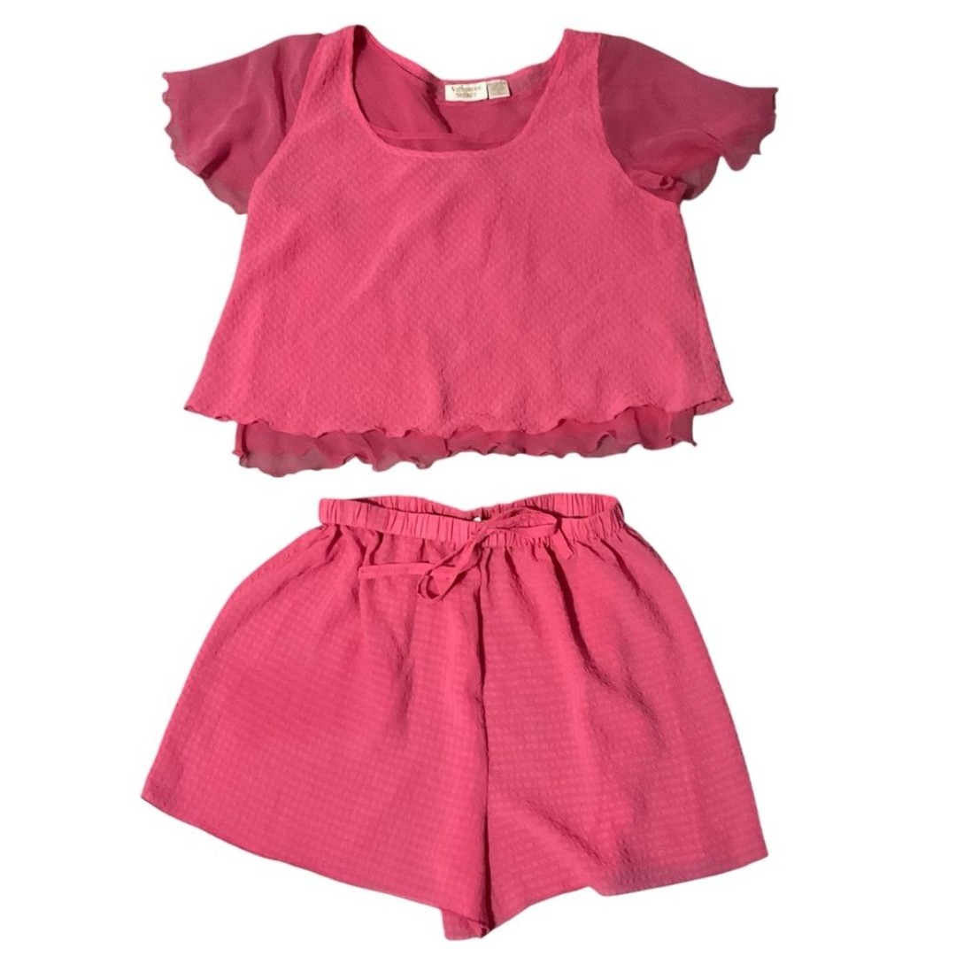 Vintage Victoria’s Secret Gold Label Size Large Pink Shear Sleep Set