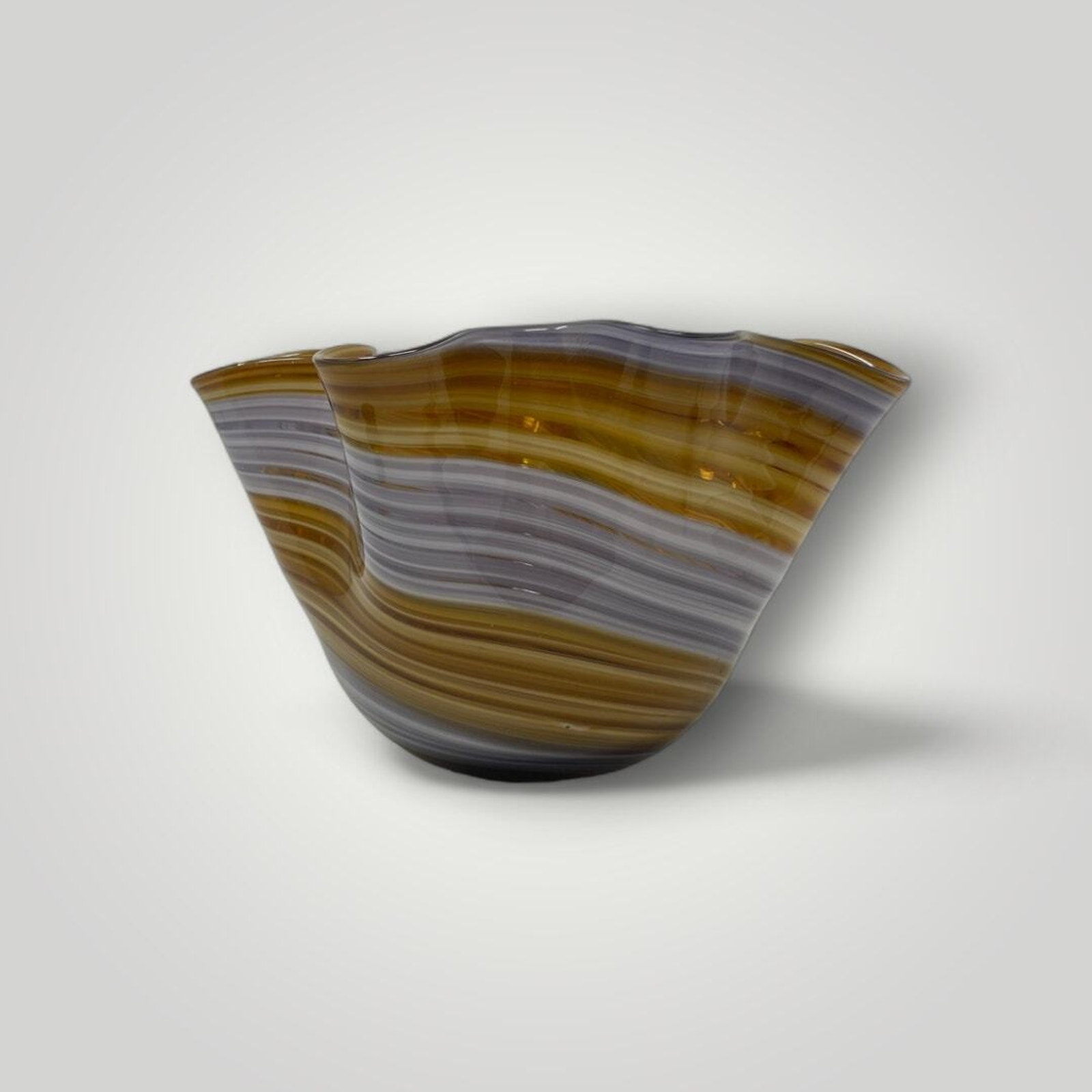 Vintage Murano Italian Art Blown Glass Handerkerchief Bowl Purple Brown