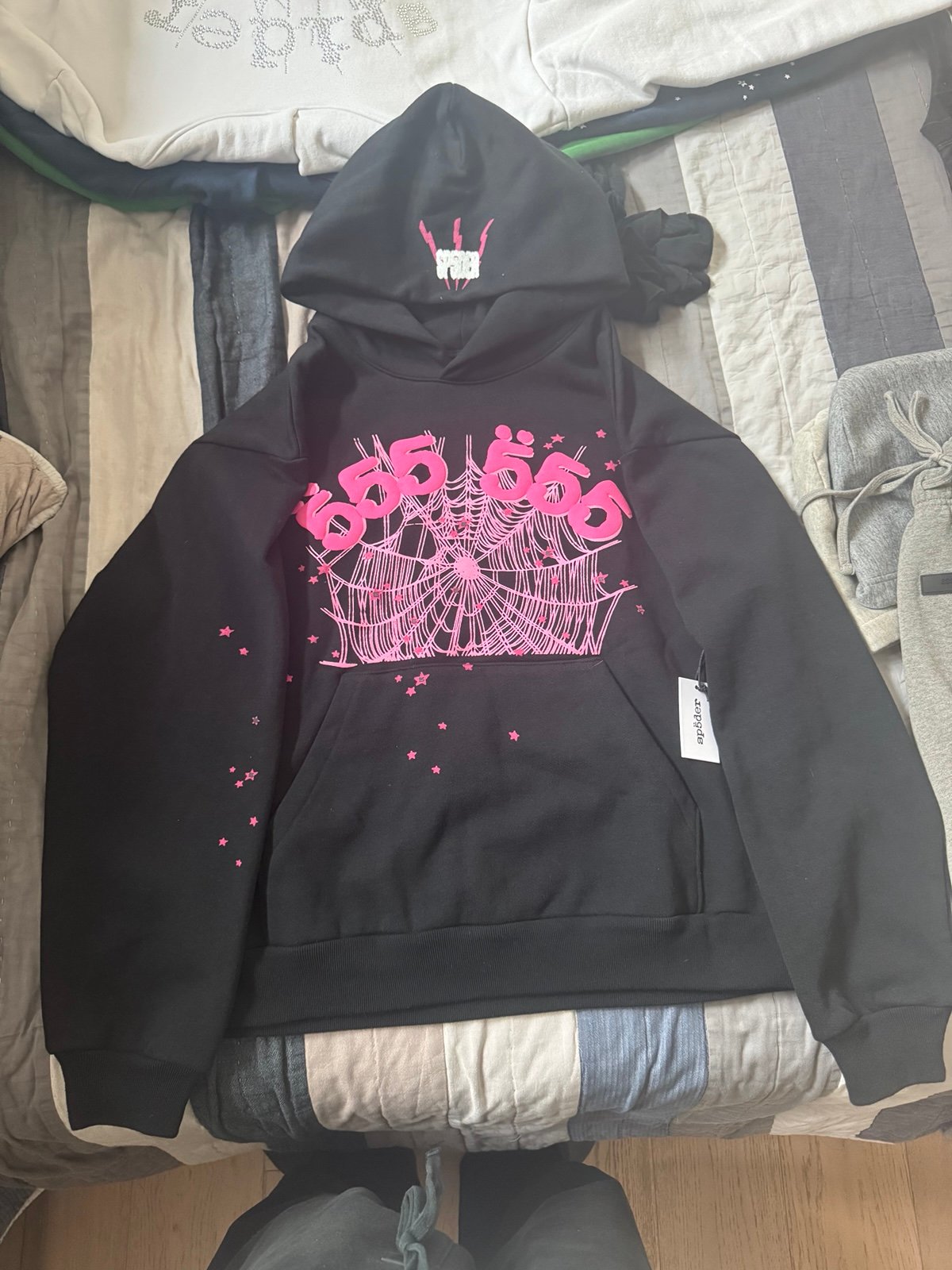 Sp5der Angel Number Hoodie Black