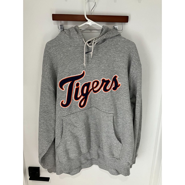 Nike Team Men's Vintage Y2K All Embroidered MLB Detroit Tigers Hoodie, Gray, XL