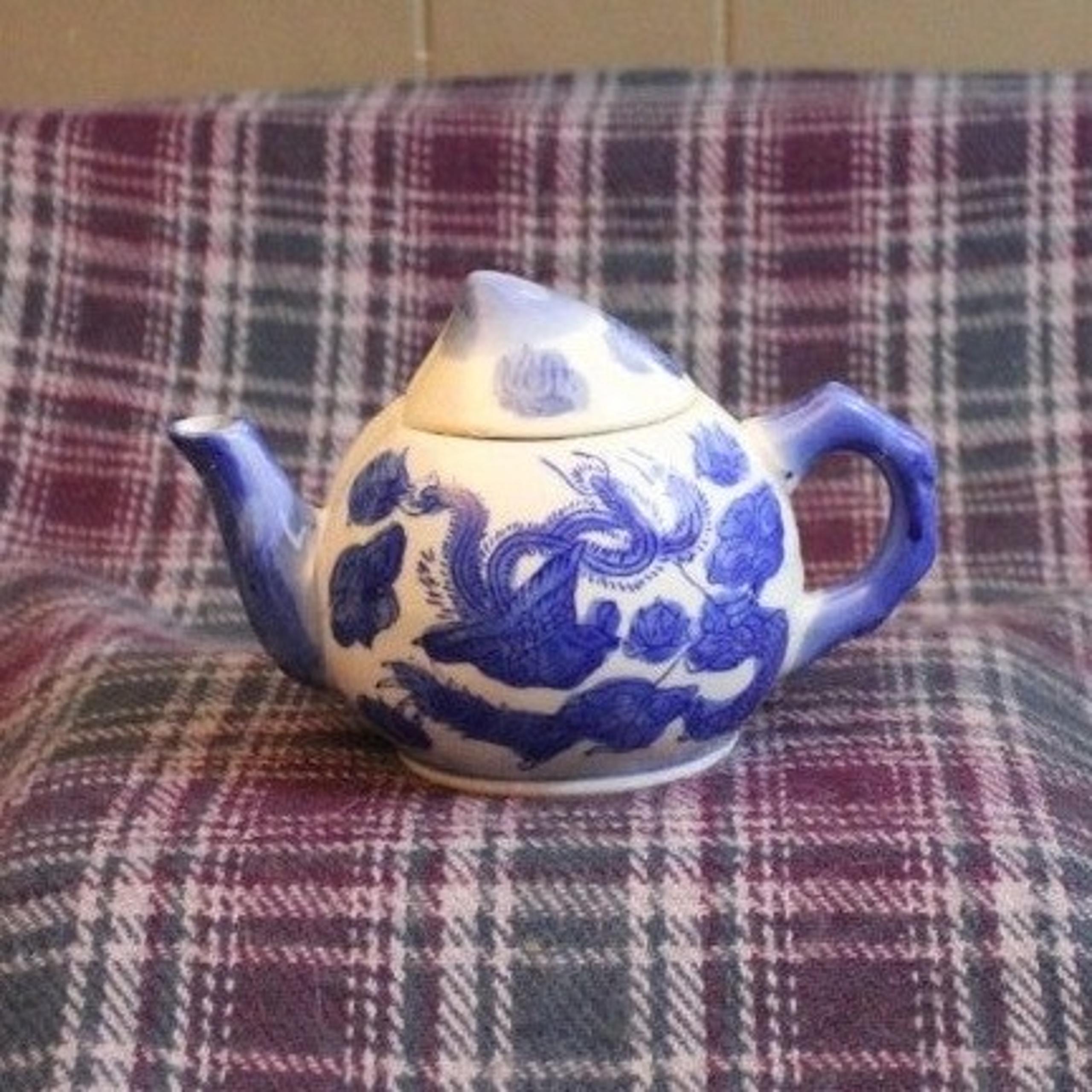 Pier 1 Blue and White  Ceramic Phoenix Dragon Individual Tea Pot