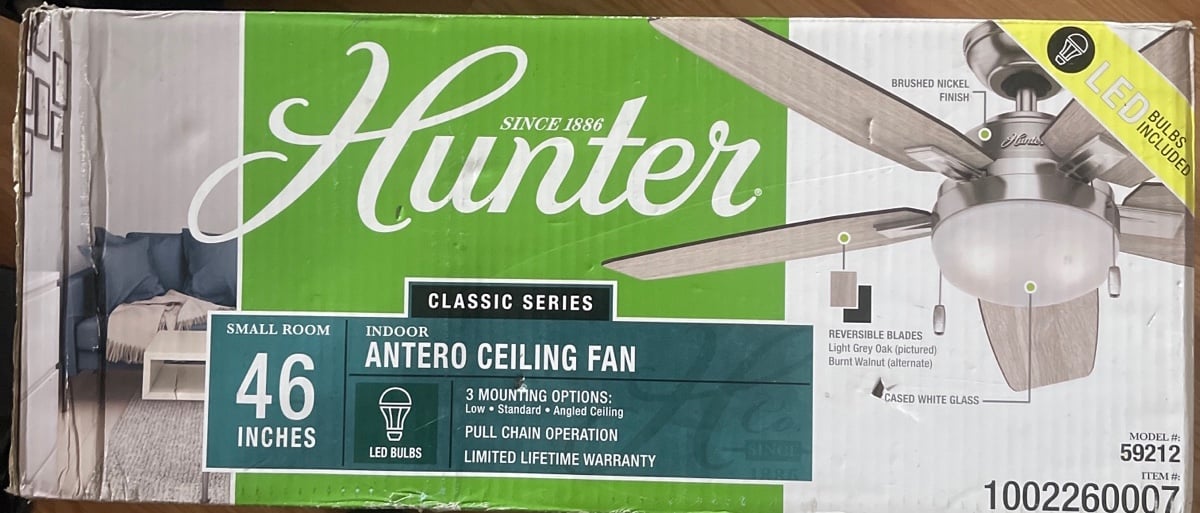 Hunter indoor antero ceiling fan