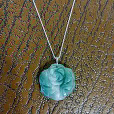 Rose Carving Jade Pendant on Sterling Silver - 35 x 33mm