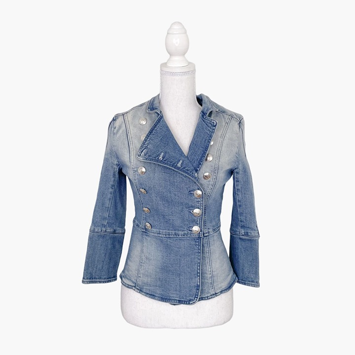 Pierre Balmain Double Breasted Denim Jacket Size 36 US 4 Small Jean Blazer