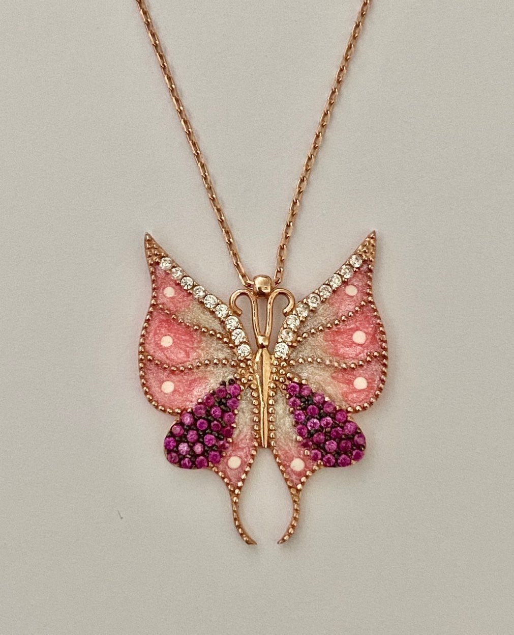 Butterfly necklace 925 silver enamel cz