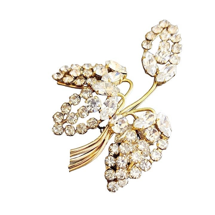 Vintage Very Well Made Rhinestone Flower Brooch Possibly European (A3093)