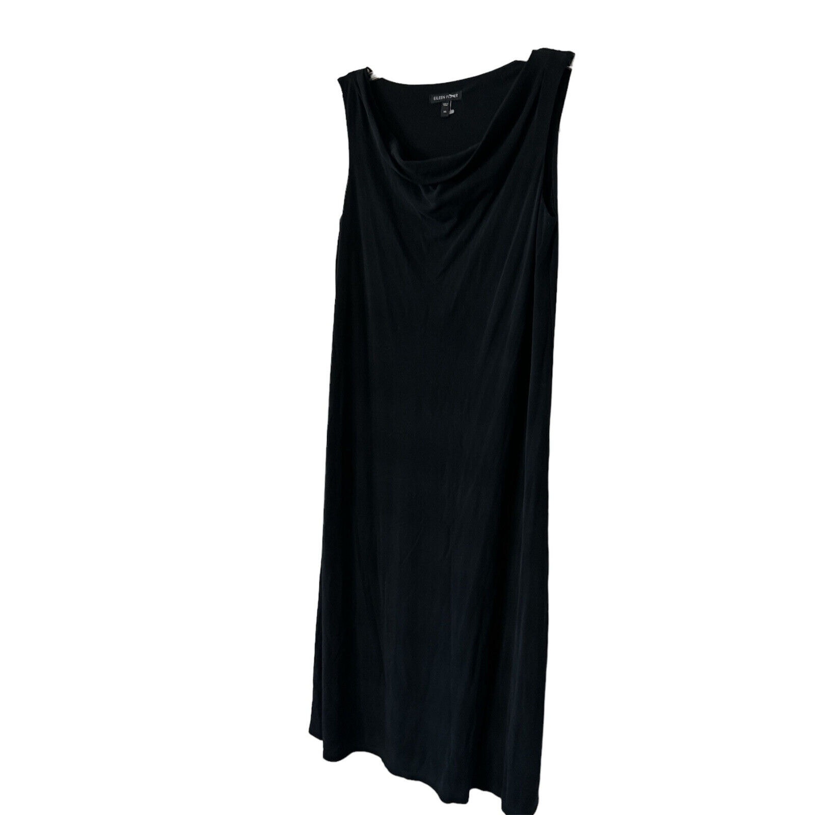 EILEEN FISHER NAVY Stretch Silk Jersey Drape Neck Sleeveless Maxi Dress XS
