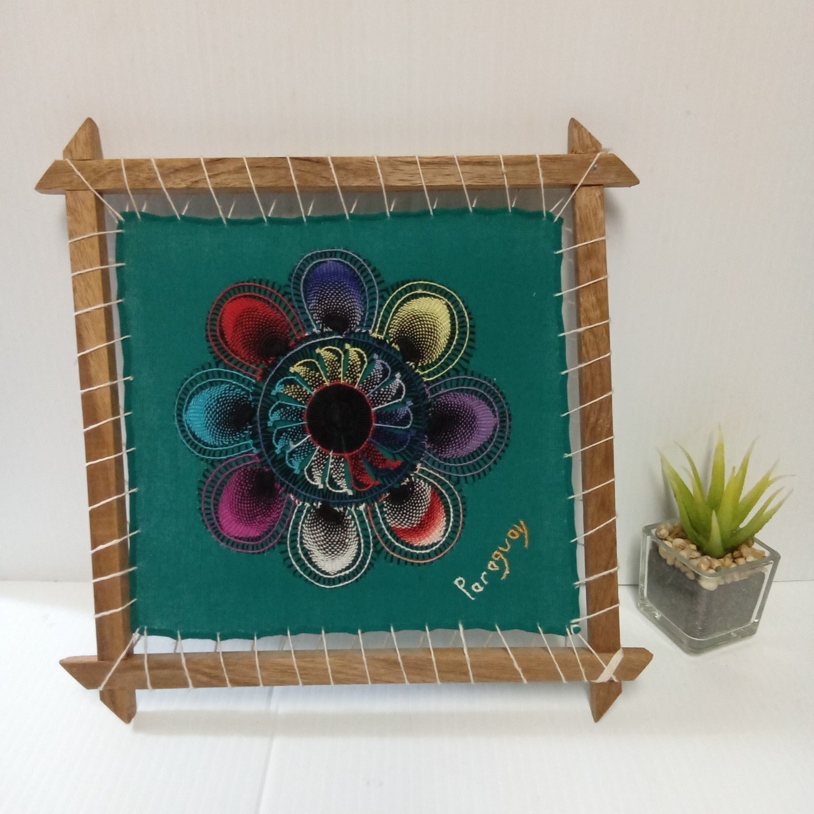VTG Framed Embroidered Nanduti Woven Spider Web Lacework Set From Paraguay