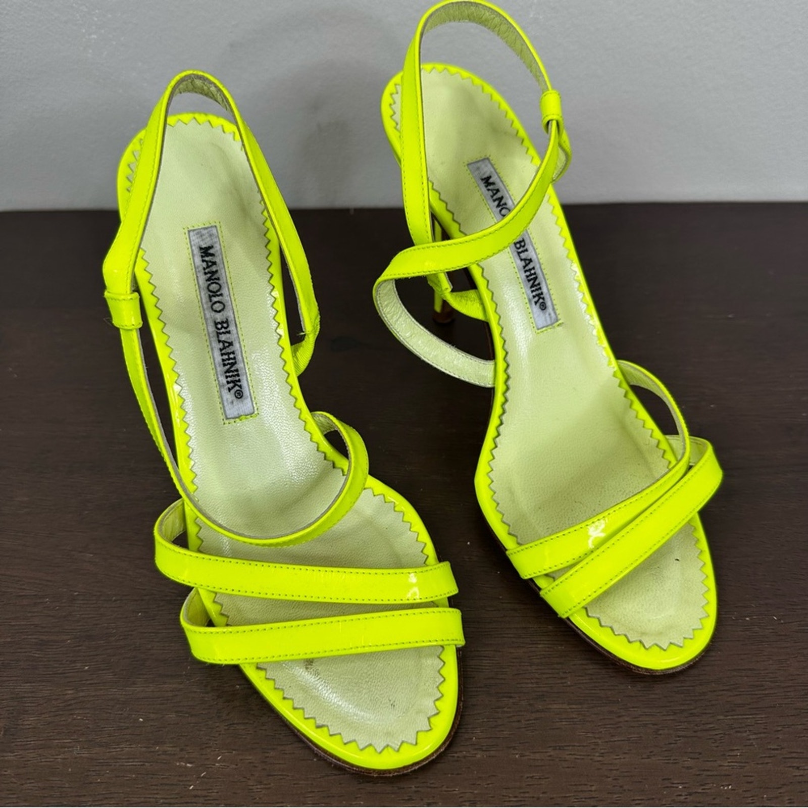 Manolo Blahnik Neon Yellow Strappy Stiletto Heel Sandals