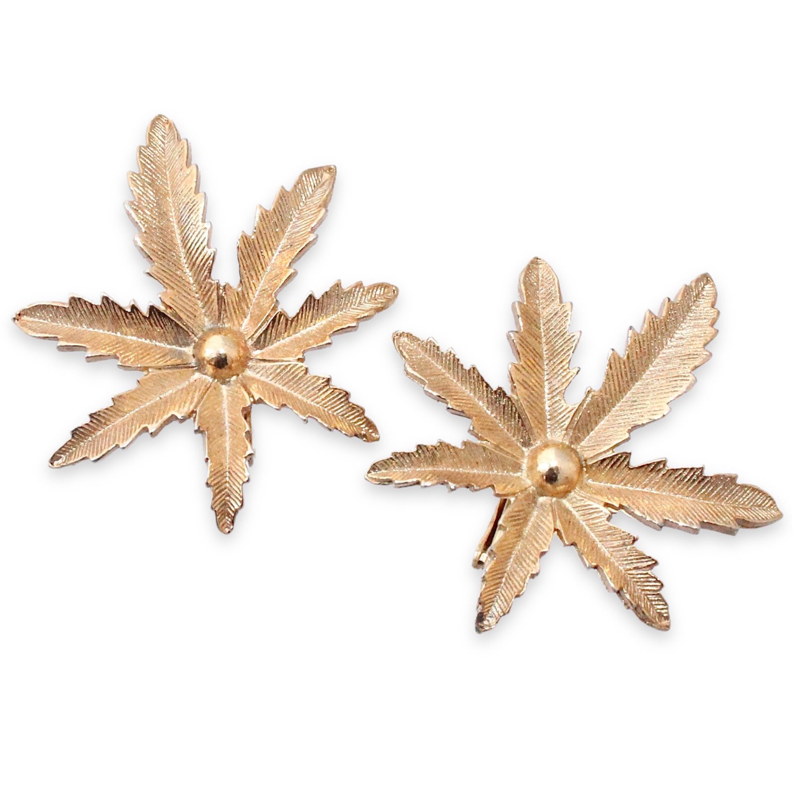 Vintage Sarah Coventry Palm Leaf Fern Clip On Earrings Gold Tone Large Statement