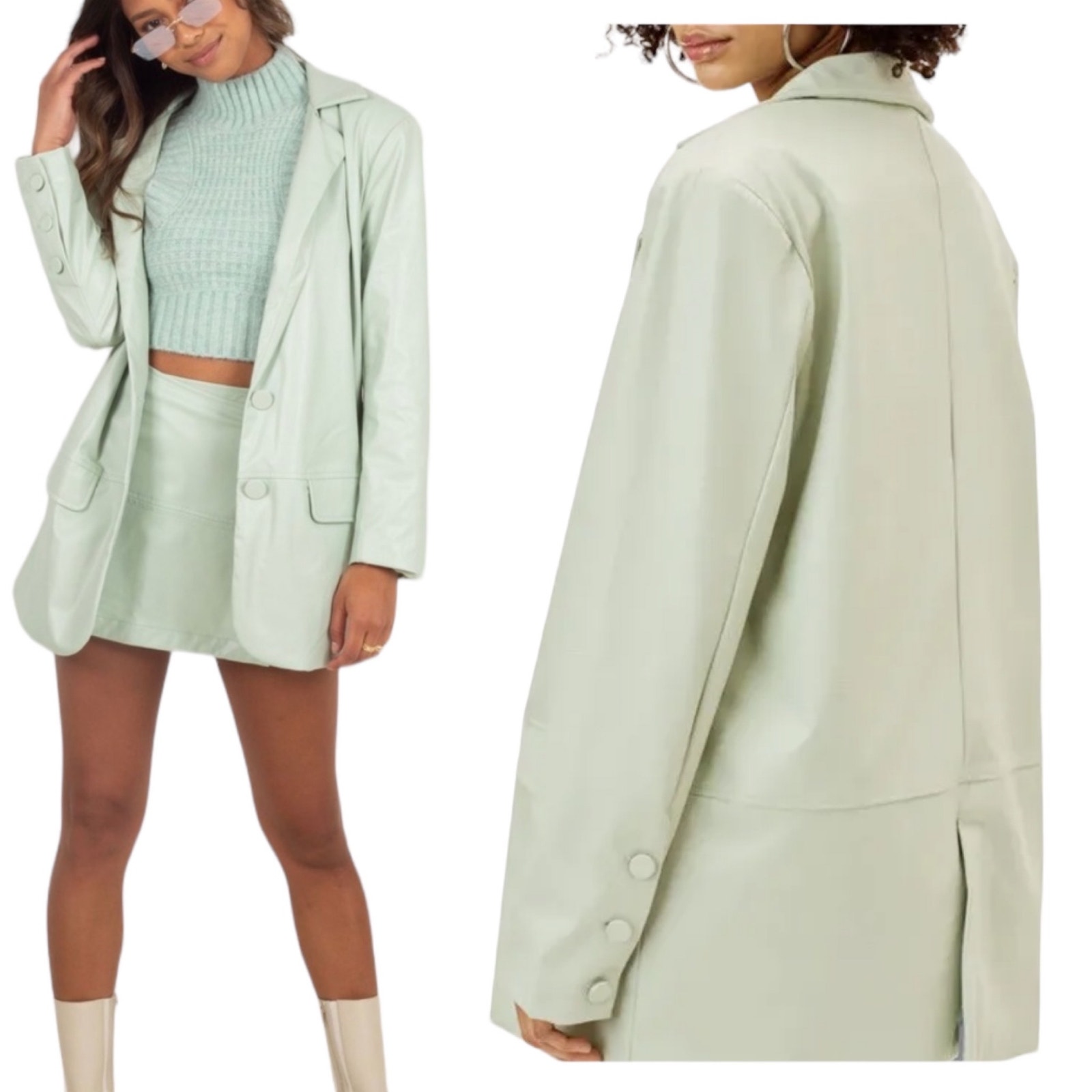NWT For Love & Lemons Mint Green Oversized Faux Leather Blazer Jacket Size XS