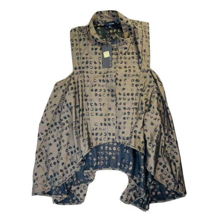 New Sun Kim Polka Dot Print Collared Sleeveless Button Tunic Womens 1XL