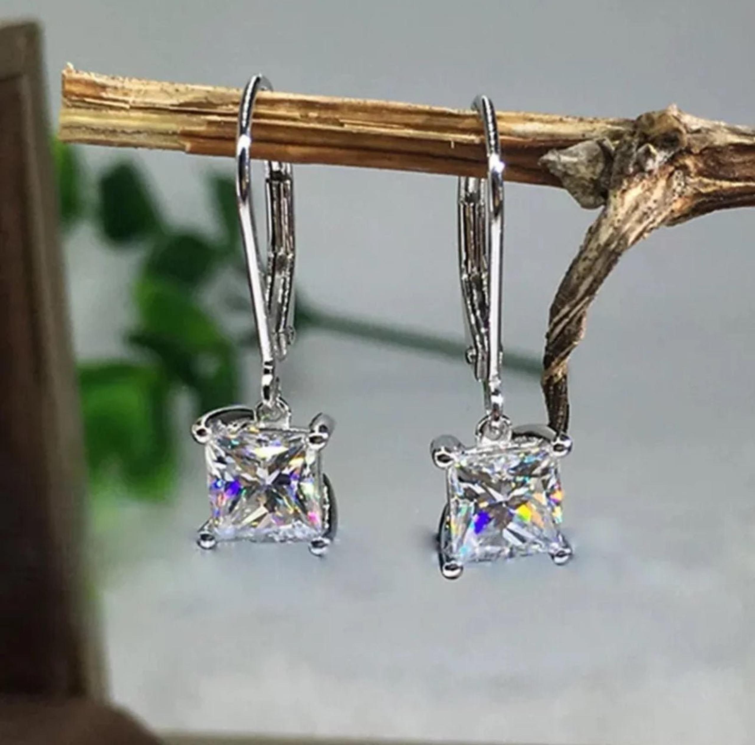 Sterling Silver 925 Sapphire Diamond Earrings