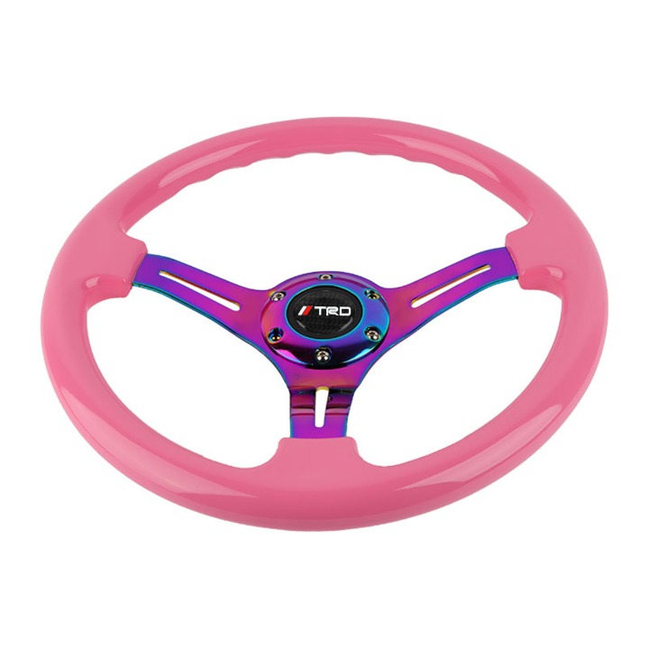 NEW 350mm 14 Universal JDM TRD ABS Racing Steering Wheel Pink With Neo Spoke