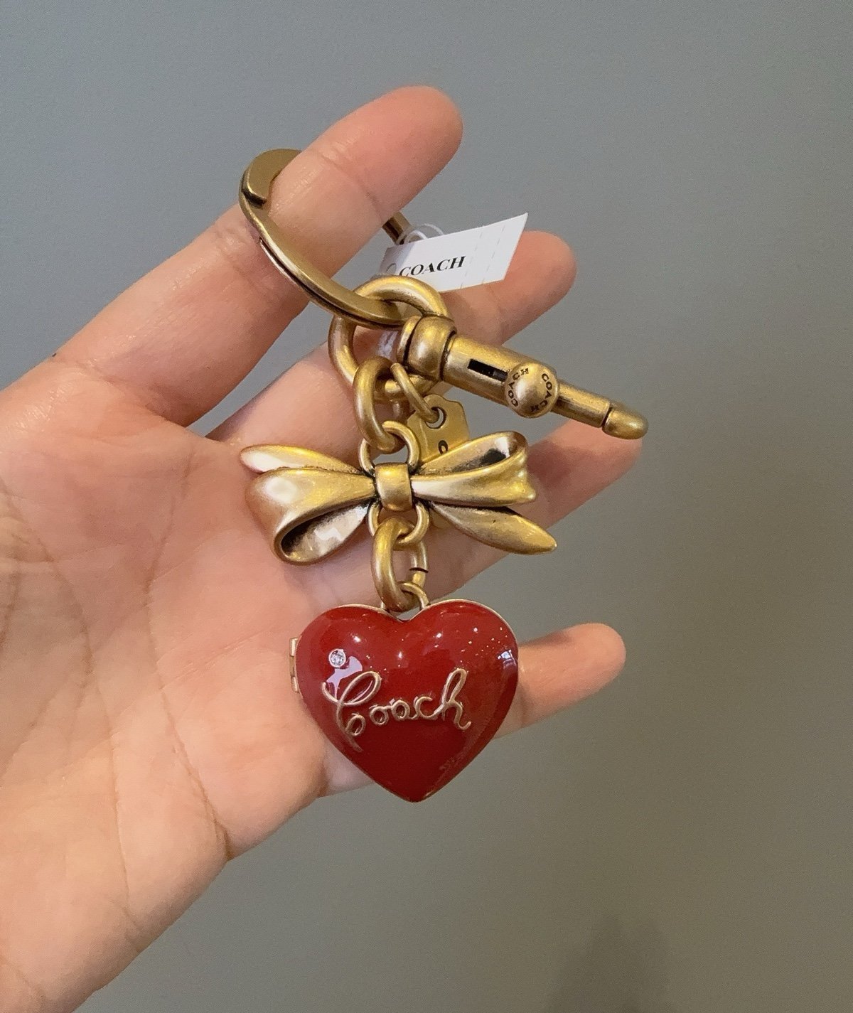 Coach Bow Heart Locket Bag Charm CZ276 NWT