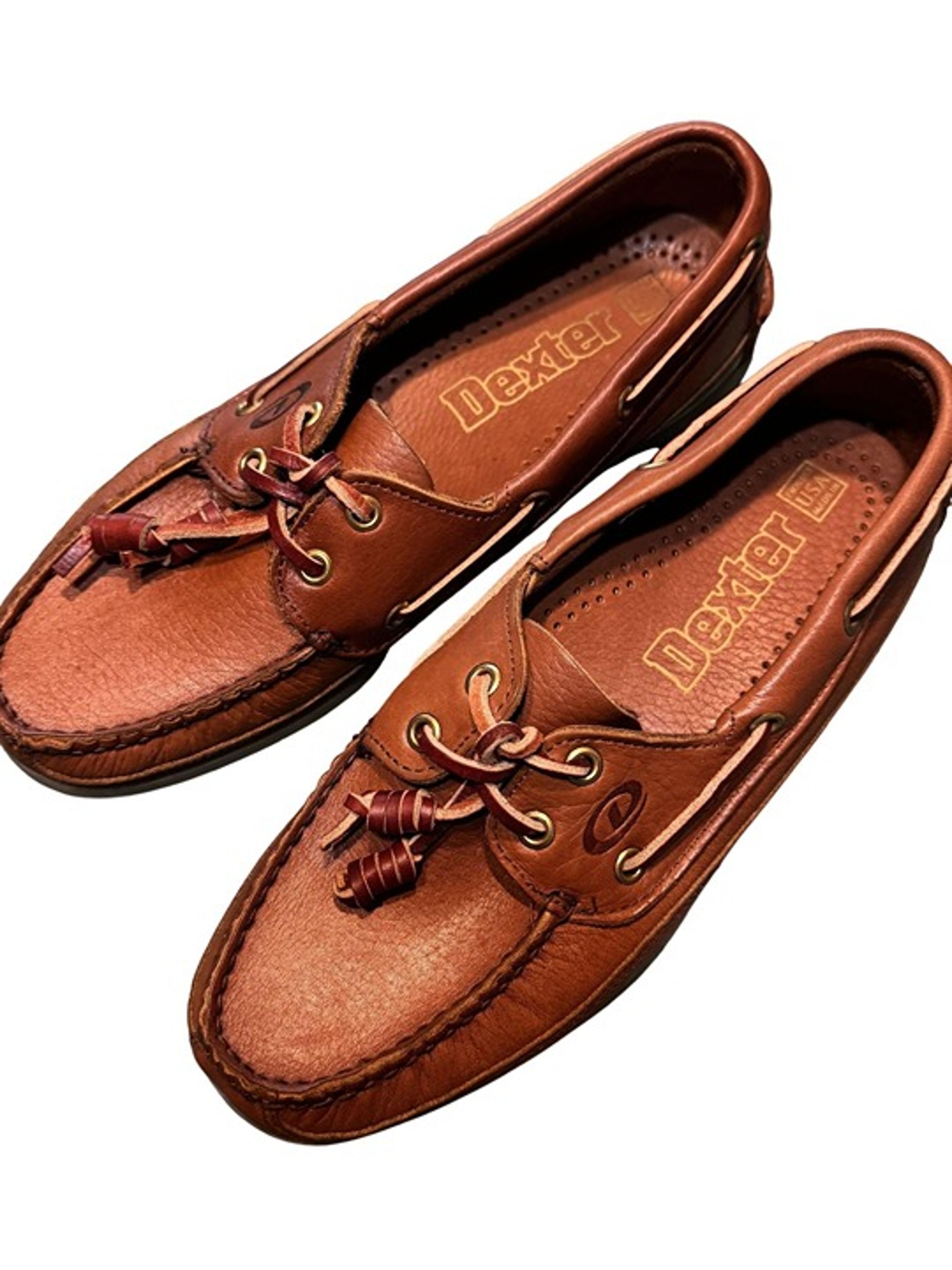 Dexter Mens Navigator II Boat Shoes 7.5M Tan Waxy Leather Casual Deck Loafers