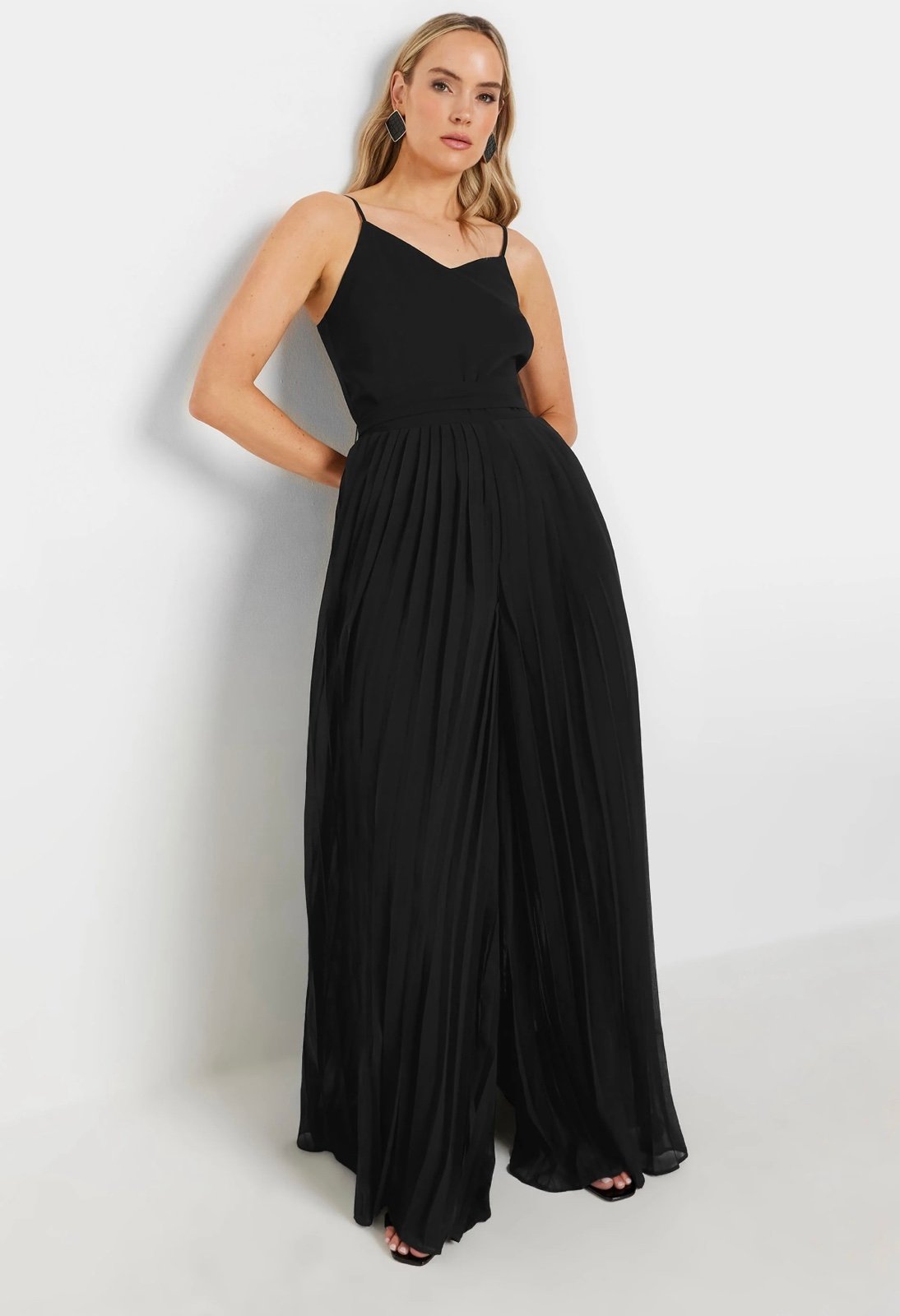 NWT! LTS Tall Black Chiffon Pleated Wide Leg Jumpsuit 18T