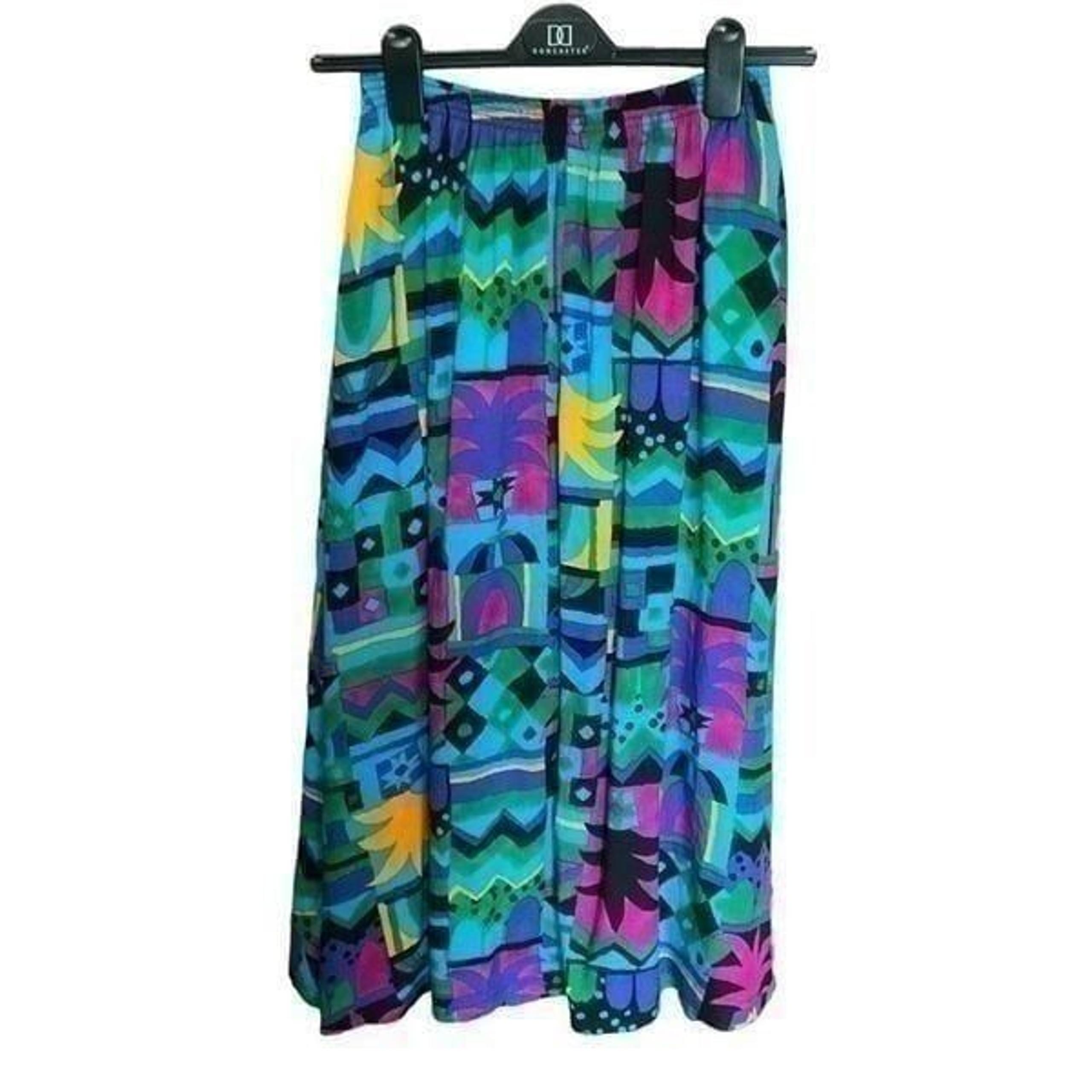 Melrose Vintage Maxi Skirt Flare Elastic Waist Blue Green Pink Tropical JR 7