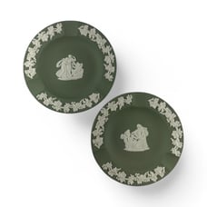 Pair of Vintage Wedgwood Jasperware Green Dishes / Ashtrays – Classical Relief