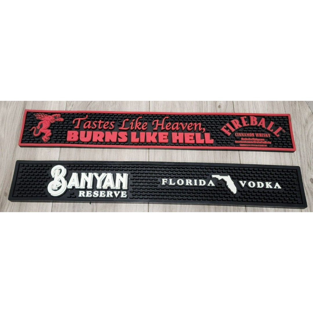 FireBall & Florida Vodka Rubber Bar Mat Bar Rail Mat Spill Runner 3 1/2 x 23