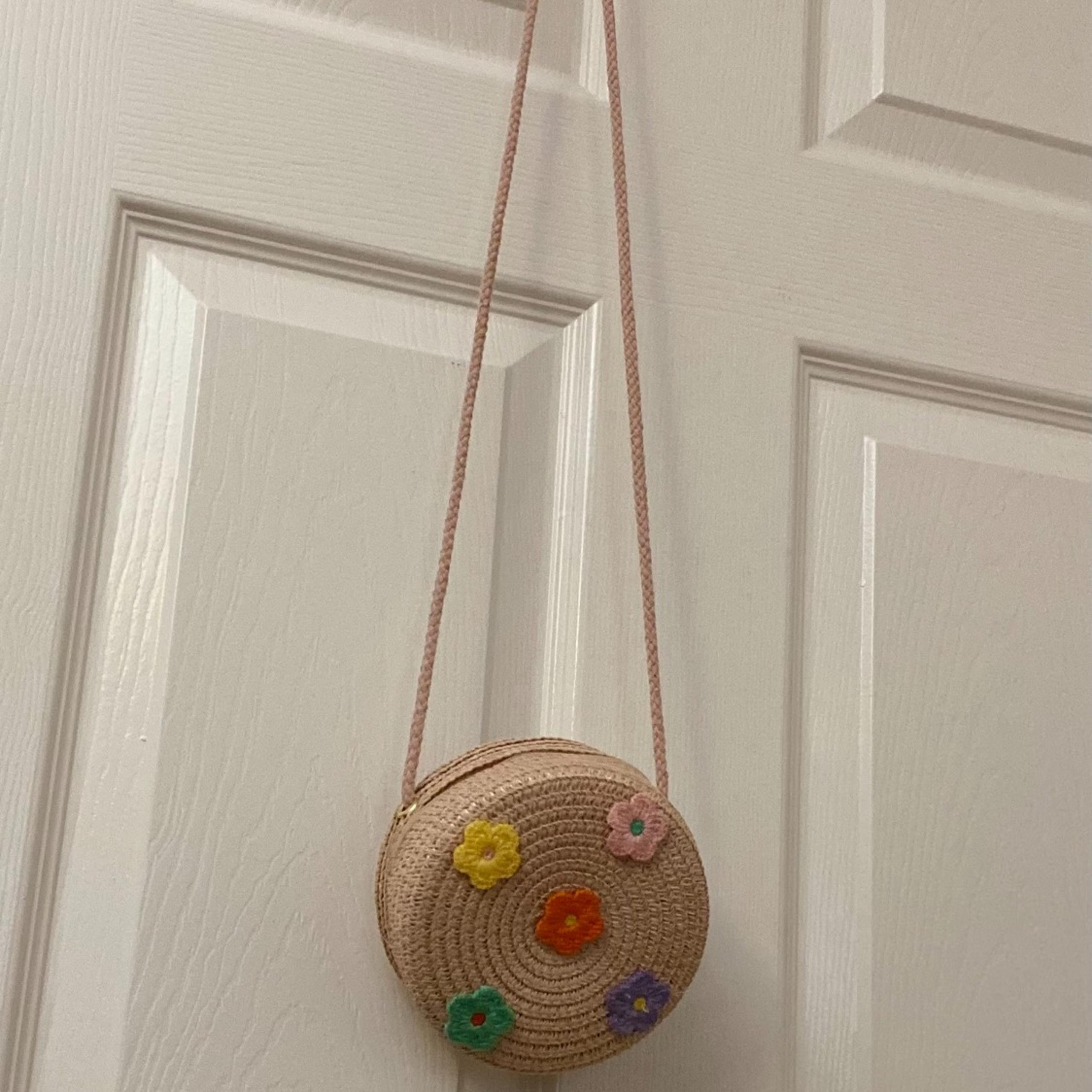 Round Crochet Kids/Girls Crossbody Bag with Floral Accents