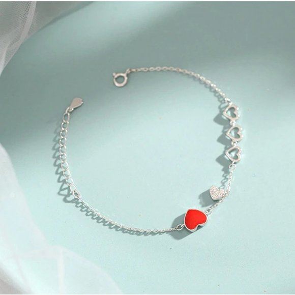 NEW 925 Silver Diamond Heart Bracelet