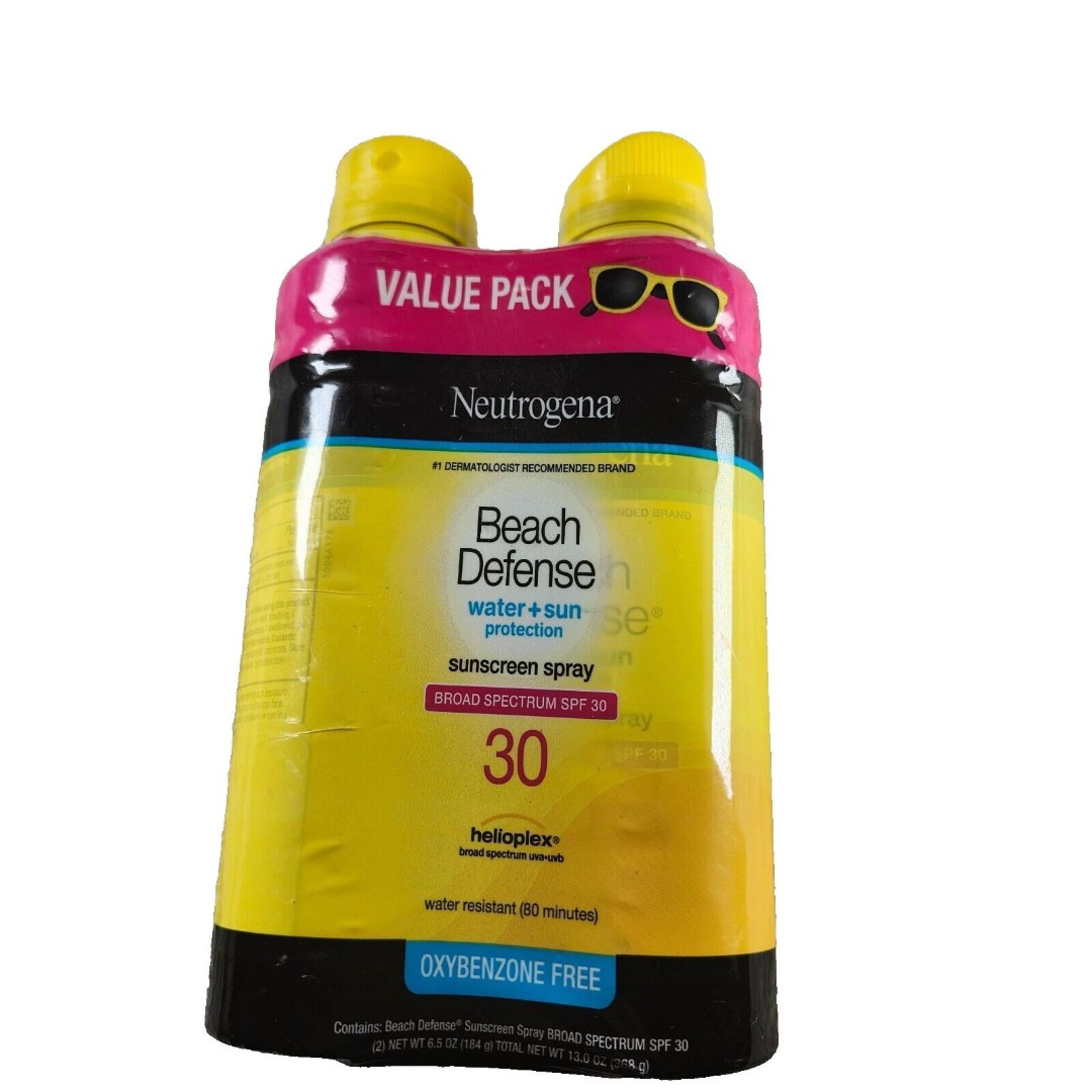 2 Pack Neutrogena Beach Defense Body Sunscreen Spray Lotion SPF 30, 13 OZ Each
