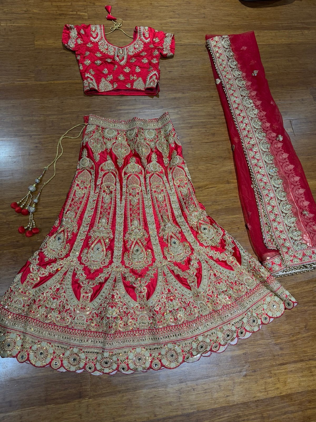 Red bridal Indian outfit lehenga