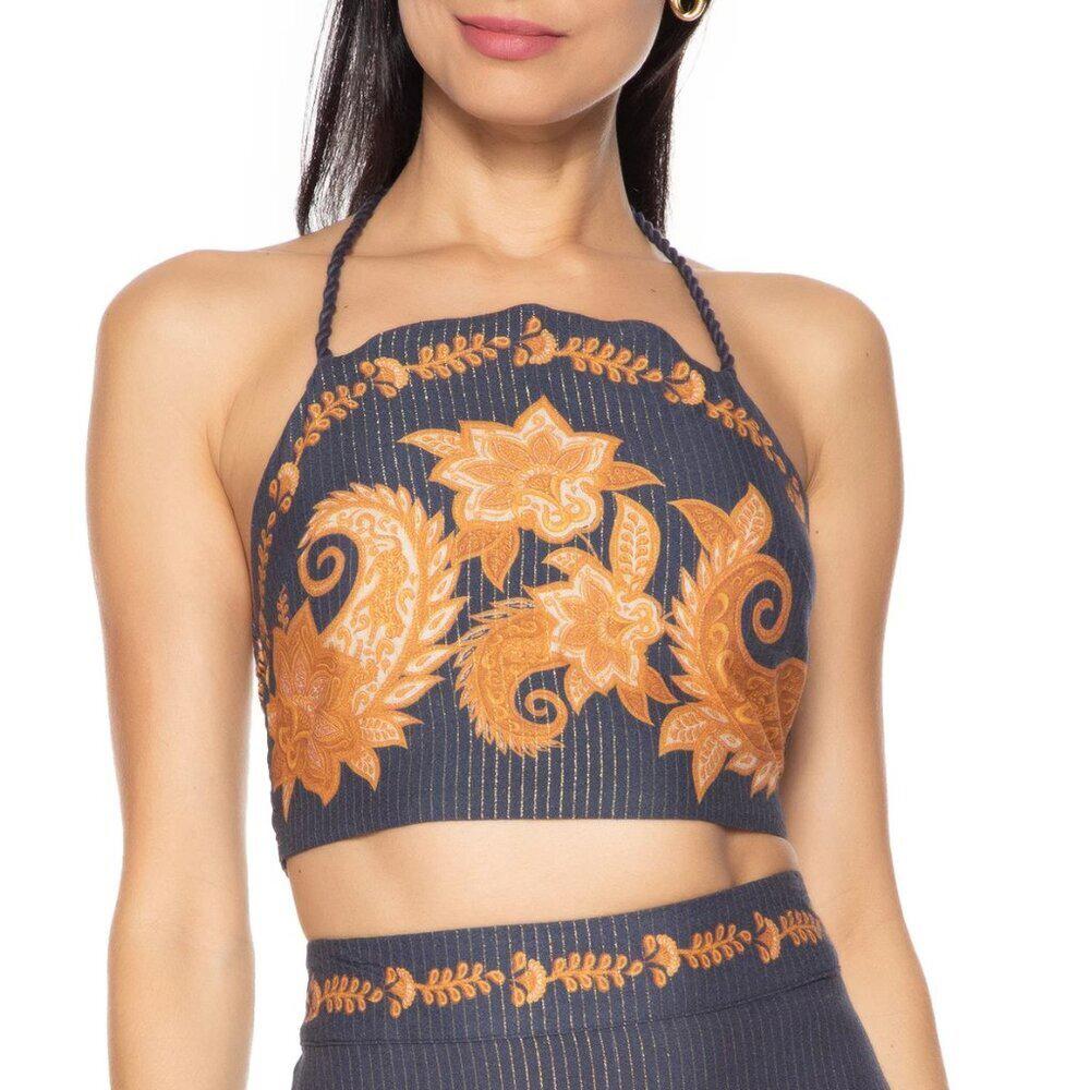 Farm Rio NWT Leopard Paisley Cropped Top Boho Summer Top