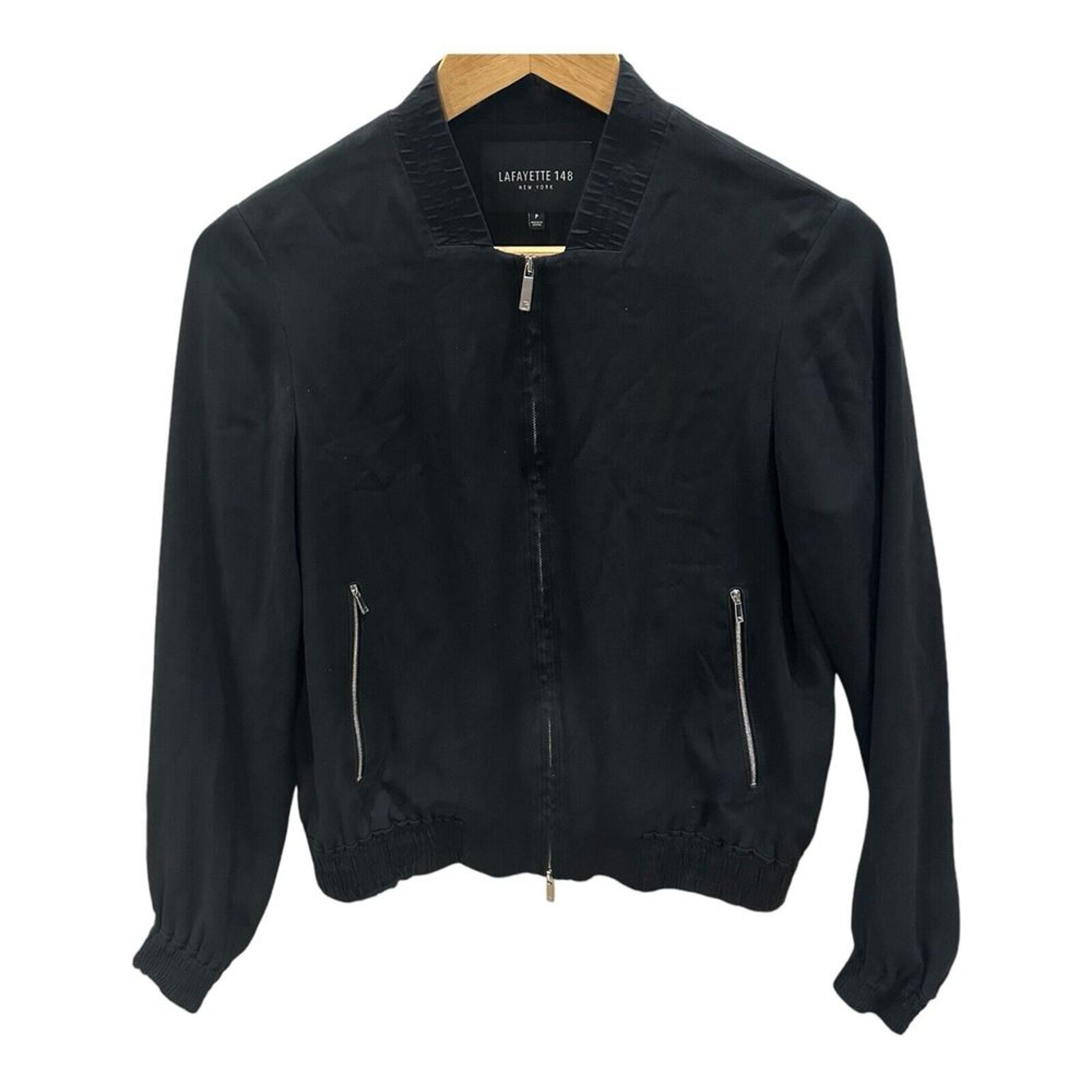 Lafayette 148 Women's Black Silk Short Jacket Size P  Minimalist Quiet Luxury