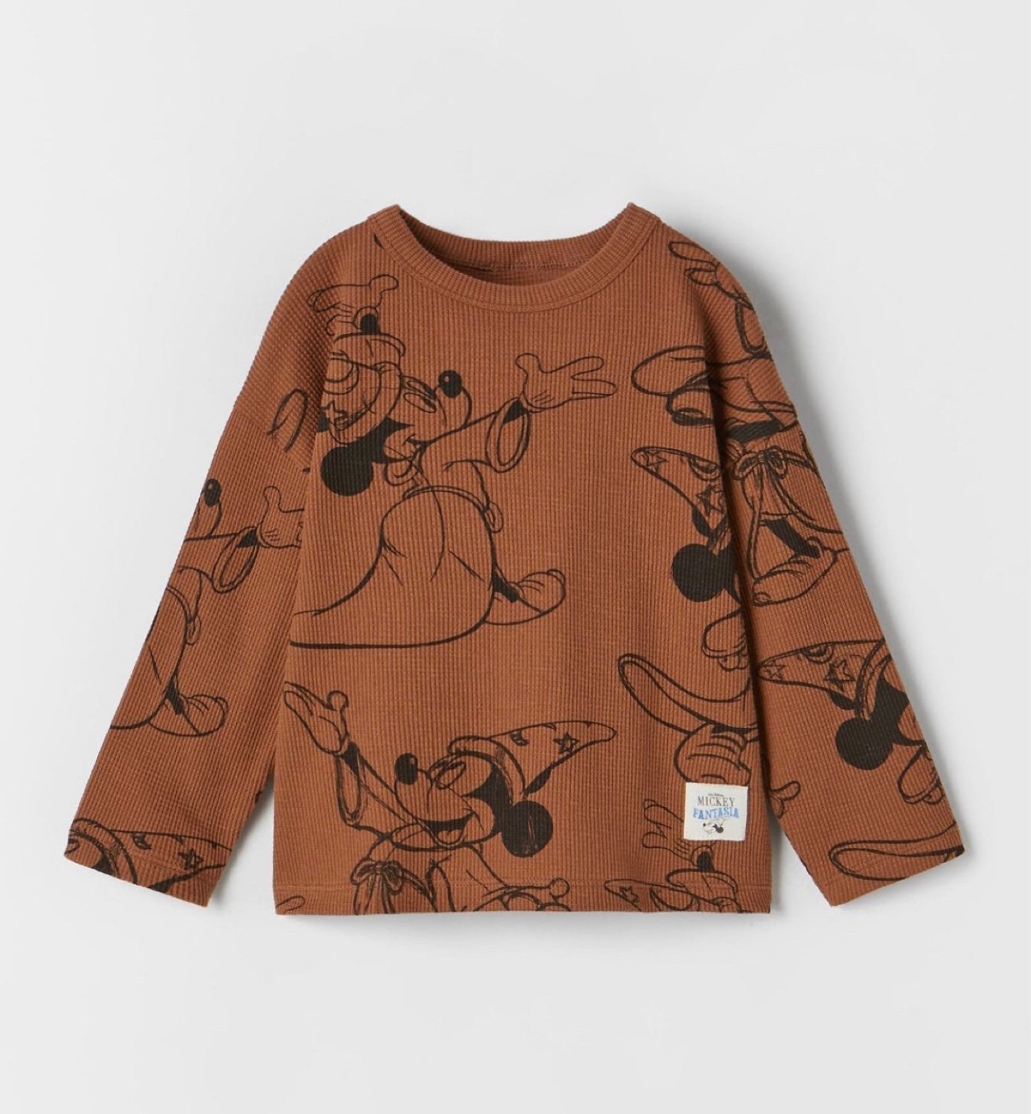 Zara Disney Mickey Mouse Fantasia Ling Sleeve Waffle Shirt size 12/18m