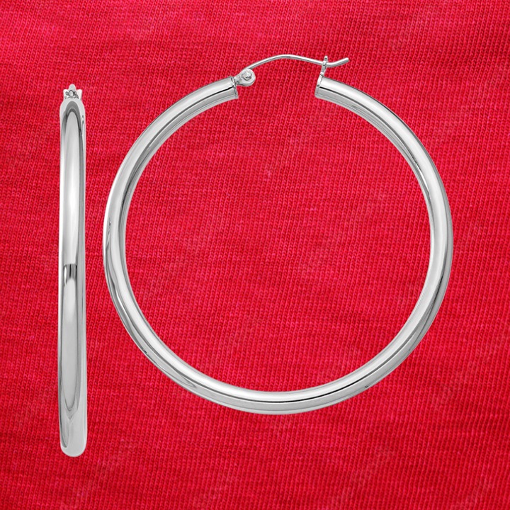 Sterling Silver Rhodium-plated 3mm Round Hoop Earrings