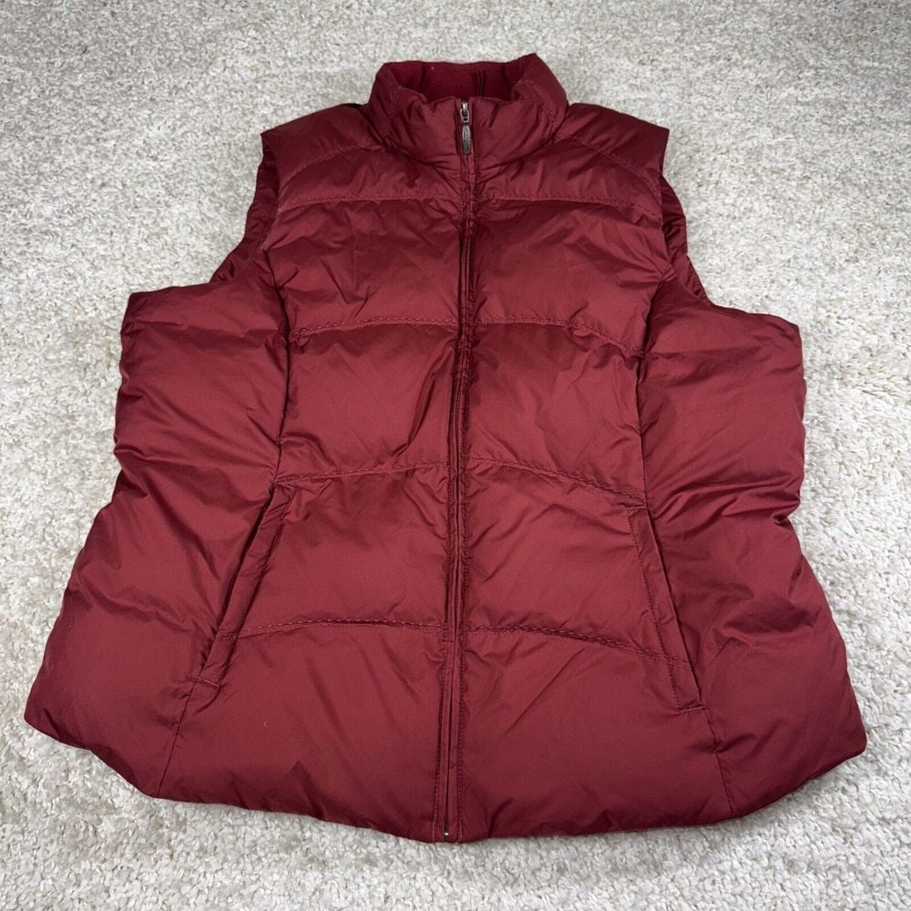 Eddie Bauer Puffer Vest Women Sz XL Maroon Premium Goose Down Full Zip Quilted
