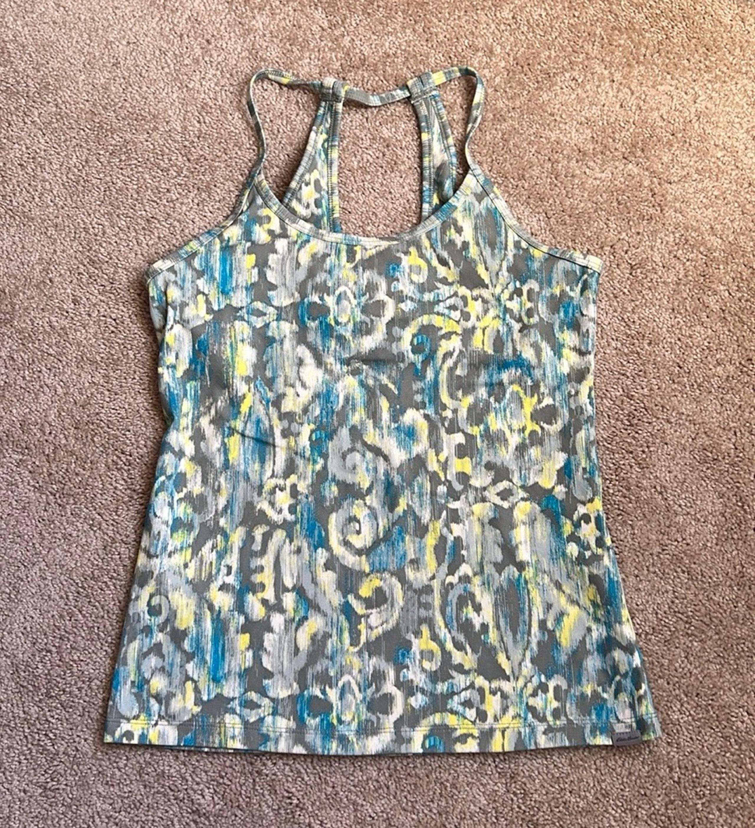 Eddie Bauer Travex Aster Cami Grey, Aqua, Yellow Activewear Tank.  Size XS