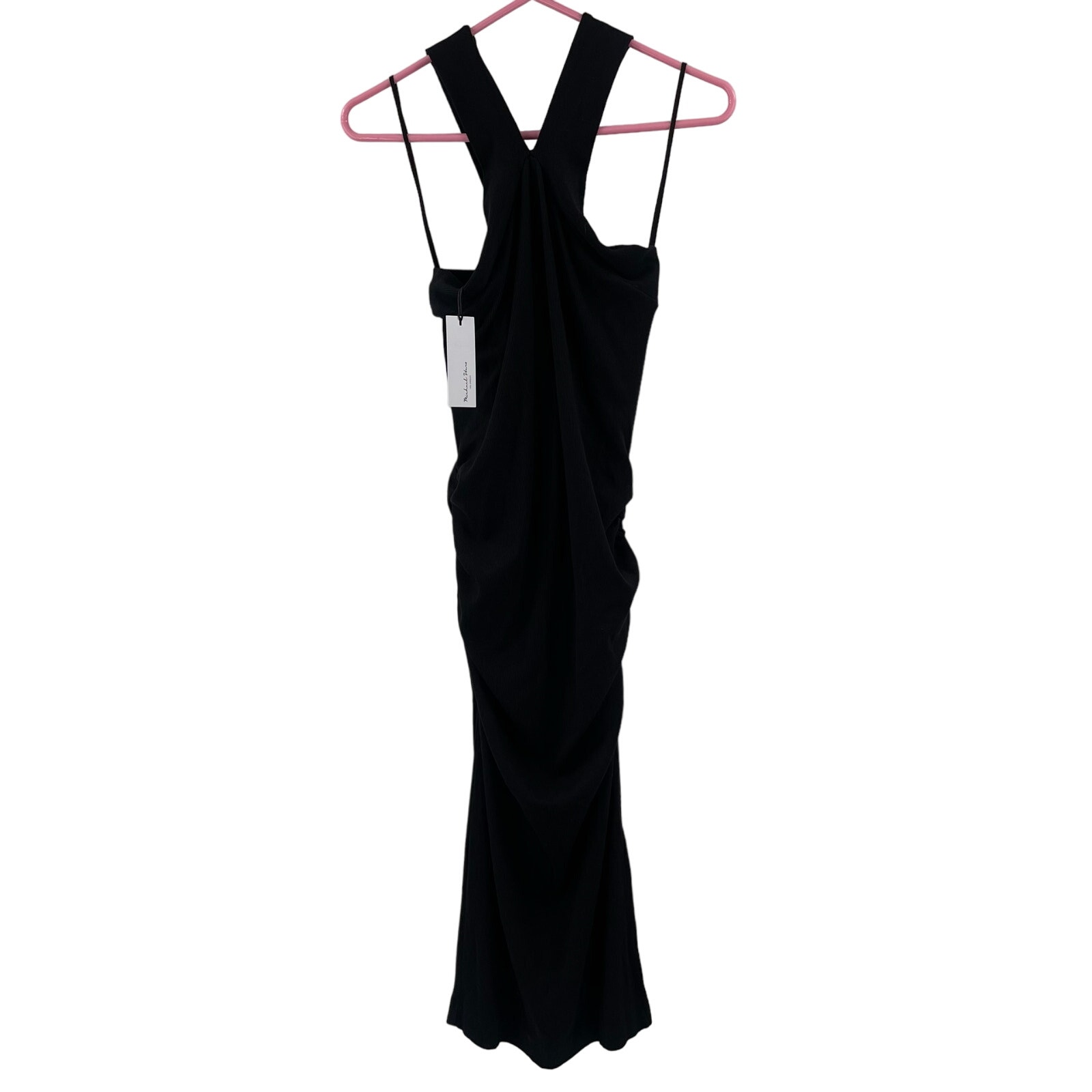 MICHAEL STARS Opaline Dress Size Petite Large Ribbed Black Ultra Rib Midi NWT