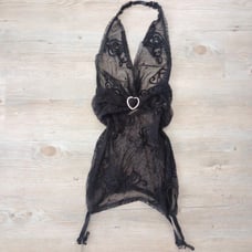 Y2K Sheer Black Lace Rhinestone Gothic Halter